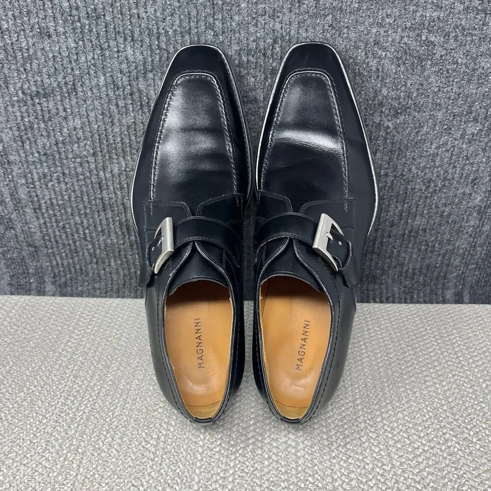 Magnanni Mauricio Monk Strap Apron Toe Oxfords Black Leather Mens 10.5 23473